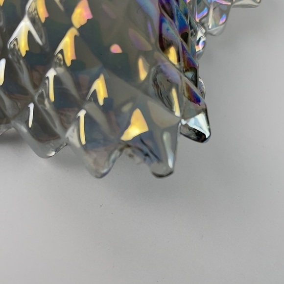 Iridescent Smokey Grey Carnival Glass Square Diamond Design Saw Tooth Edge Dish - Picture 7 of 10